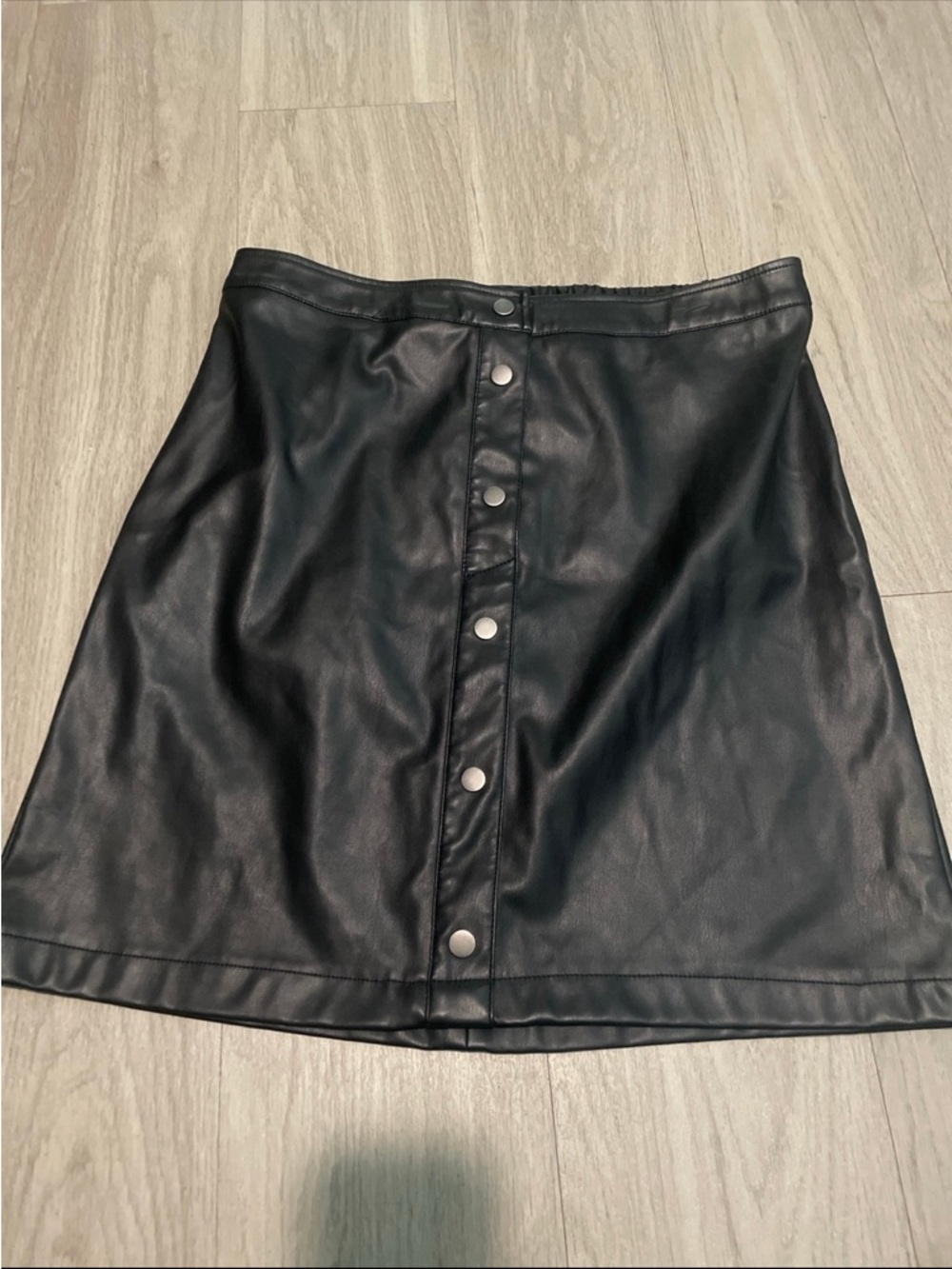 Baccini Black Faux Leather Snap-Front Mini Skirt